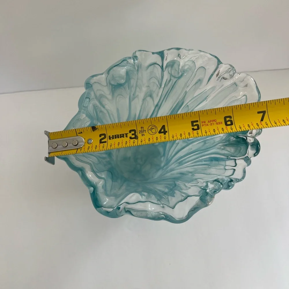 Murano Hand Blown Italian Glass Vase. Blue / Clear. Water Vase. Made In Italy - Picture 9 of 11